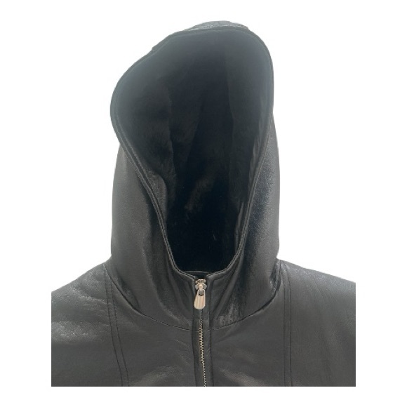 WILSON Black Leather Jacket with Hood | Small | Zips Closed | Fully Lined - Picture 9 of 16